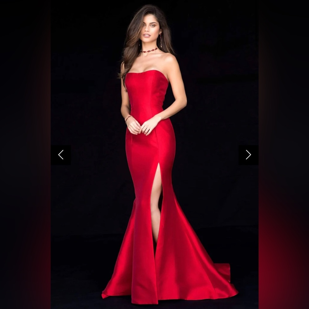 Sherri Hill - 51671 Strapless Taffeta Long Mermaid Dress With Train